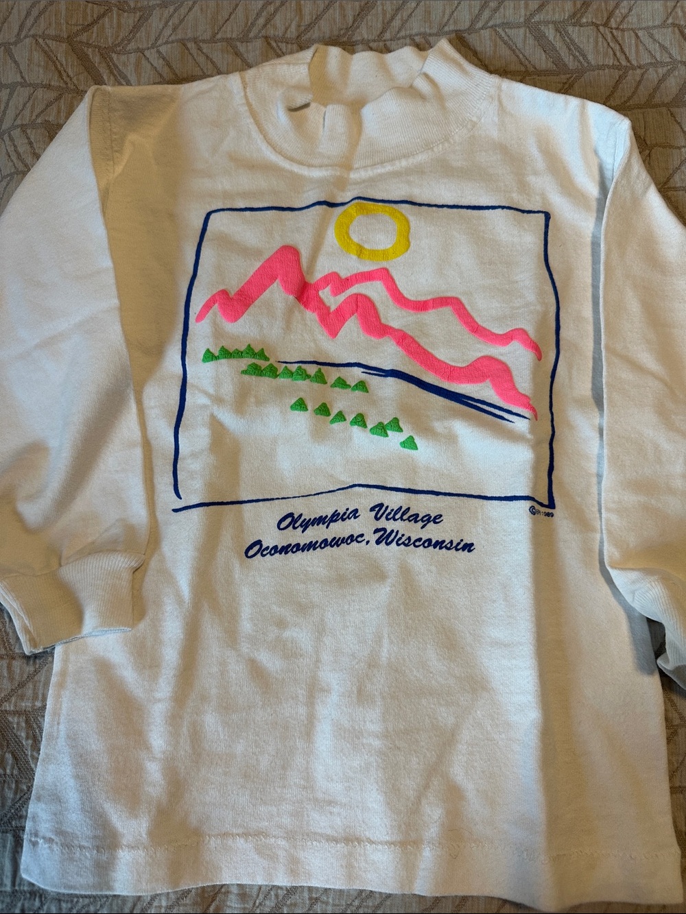 Kids White Graphic Long-Sleeve Top with Neon Mountain Print